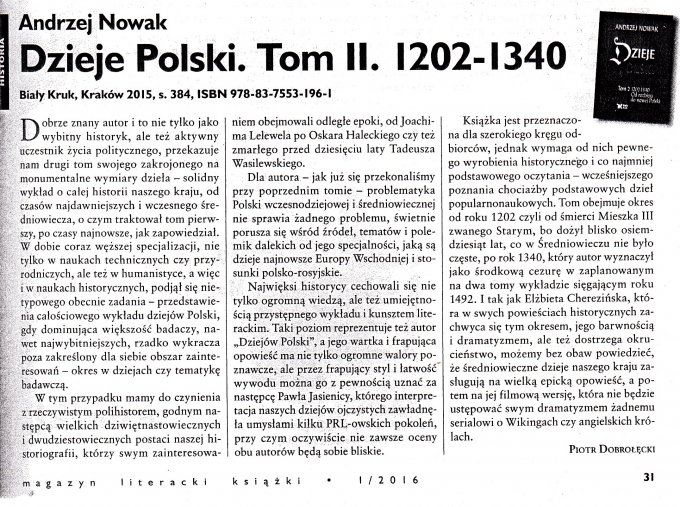 Piotr Dobrołęcki w Magazynie Literackim KSIĄŻKI